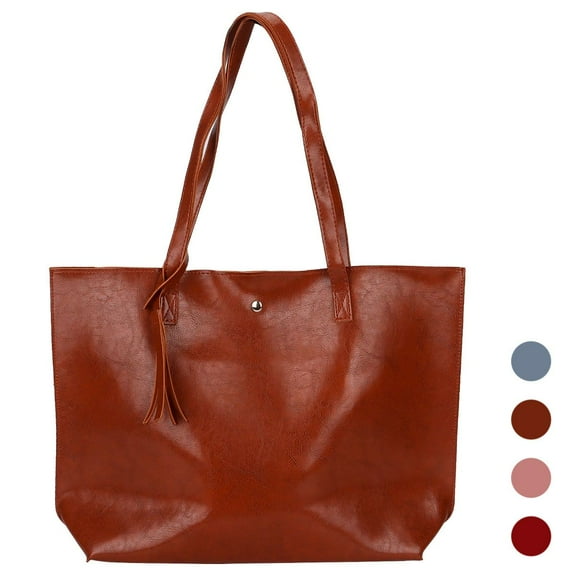 Luxtrada Women Tote Bags Top Handle Satchel Handbags PU Faux Leather Tassel Shoulder Purse Hand Bag (Brown)