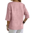 thumbnail image 7 of Linen Shirts for Women Summer Tops Button Down V Neck 3/4 Sleeve Boho Cotton Blouses Casual Loose Basic Solid Tunic Tops Pink M, 7 of 7