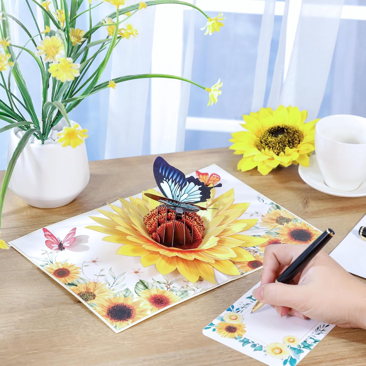 Sunflower & Butterfly Pop Up Mothers Day Card, 3D Popup Birthday Card 6x 8, Ideal Gift for Mother's Day, Anniversary, Valentine's, Thank You, All Occasion for Women, Wife, Mom, Grandma, Her