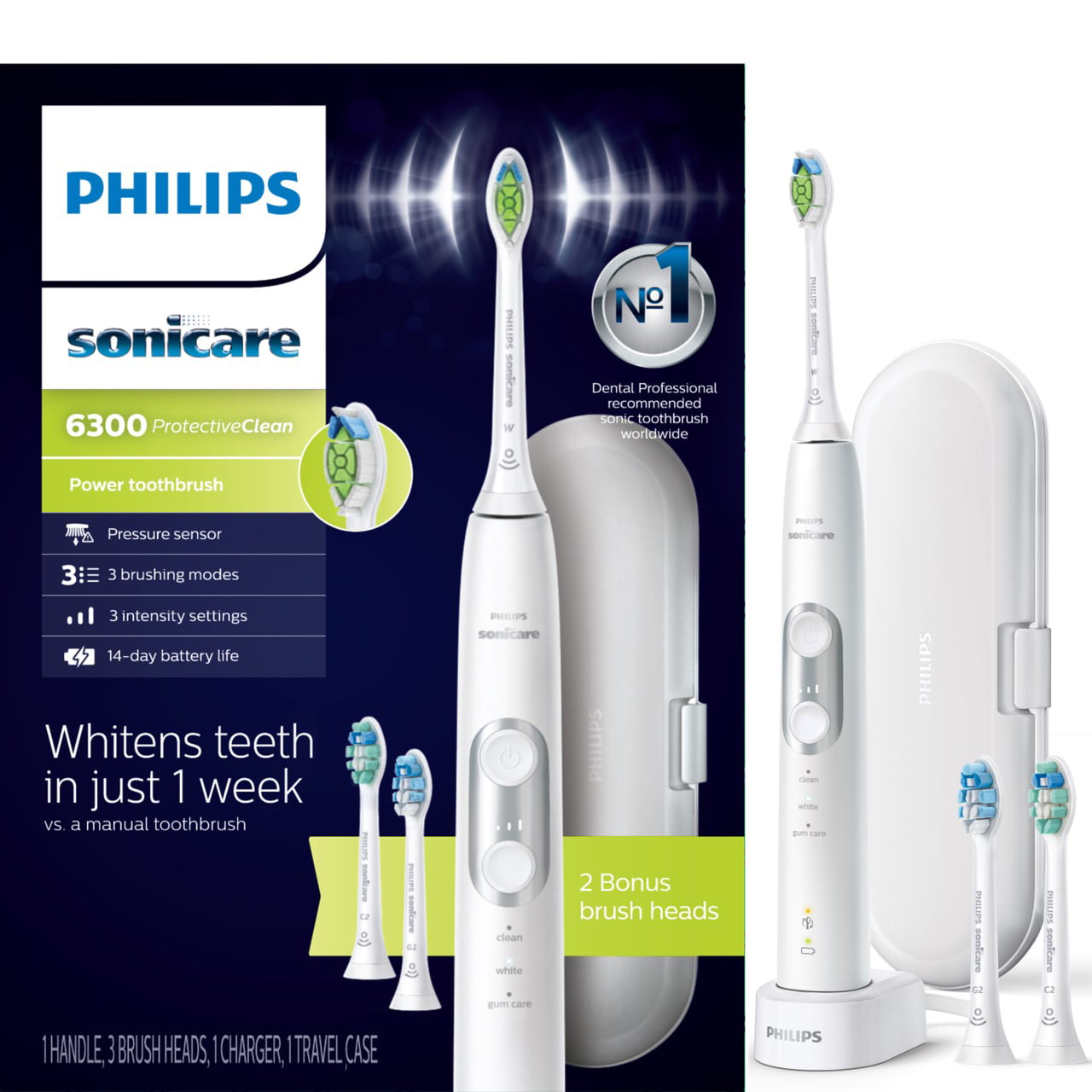 ontwikkeling paus Kan worden berekend Philips Sonicare ProtectiveClean 6300 Rechargeable Electric Toothbrush,  HX6463/50 - Walmart.com