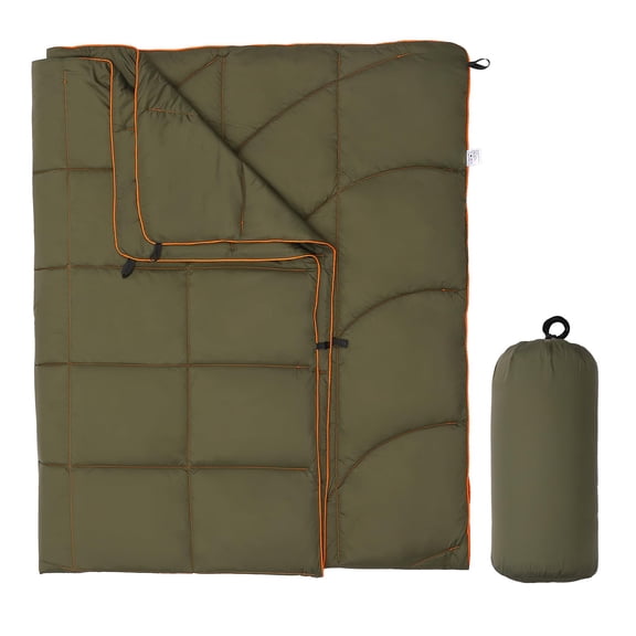 Outdoor Camping Blanket, Lightweight Down Alternative Camping Quilt, Waterproof & Packable Thermal Blanket for Camping, Hiking, Travel, Beach, Picnic & Hammock, 6.6 x 4.6 ft, Navy Green