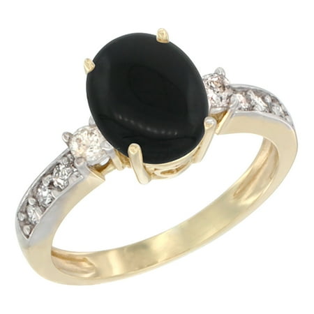 - 10K Yellow Gold Natural Black Onyx Ring Oval 9x7 mm Diamond Accent, sizes 5 - 10