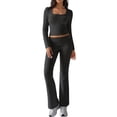 thumbnail image 3 of Conjuntos de Salón para Mujer, Conjuntos Casuales Y2K de 2 Piezas, Tops Cortos de Corta, Pantalones Acampanados con Pliegues y Chándales. Gris Oscuro L, 3 of 9