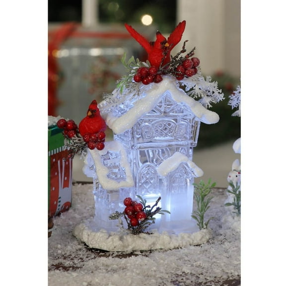 Icy Giftware LED Lighted Forest House with Cardinals Christmas Figurine Decoration - 6.5"