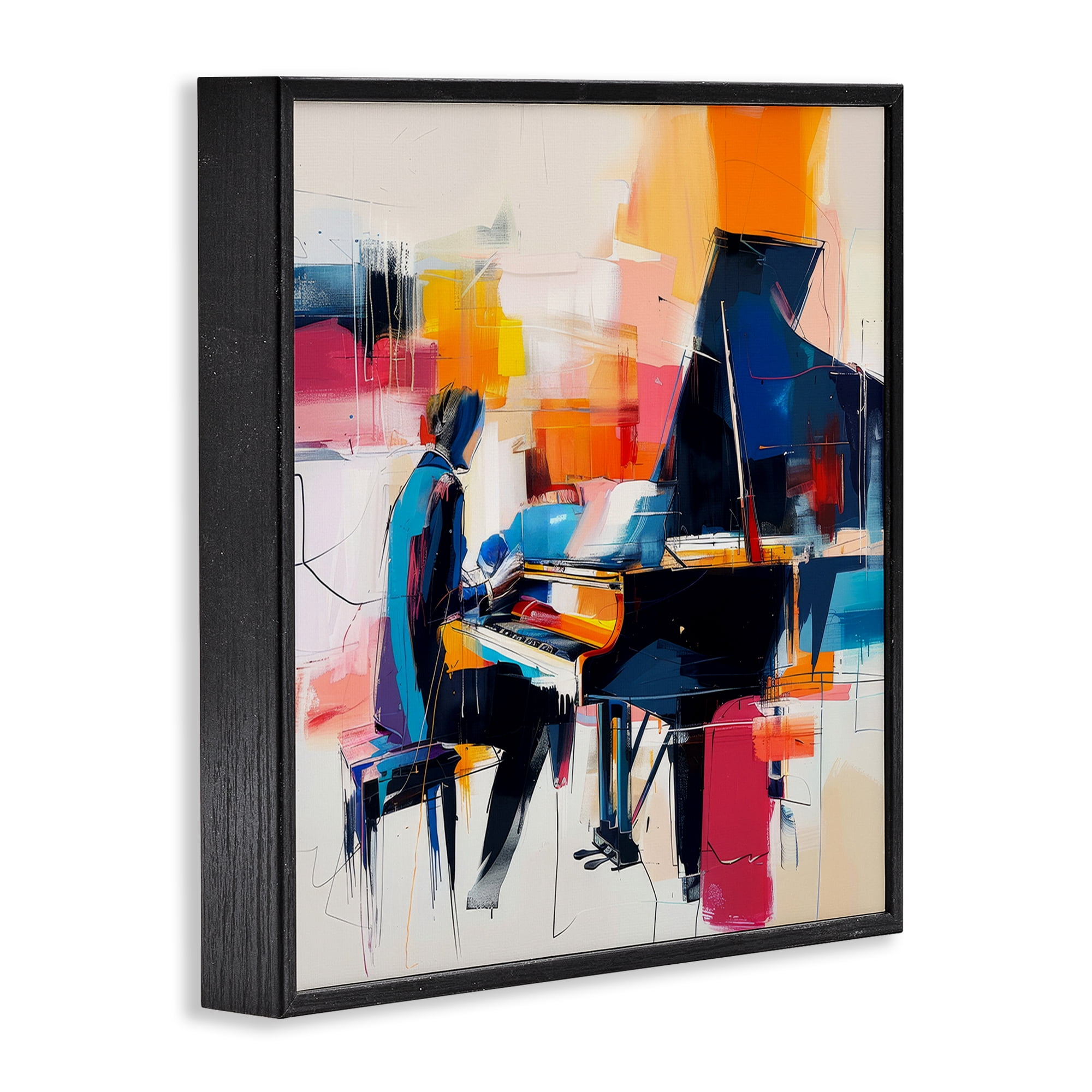 Stupell Industries Musical Melodies Piano Musician Performing Arts Painting Black Framed Art Print Wall Art, 17 x 17