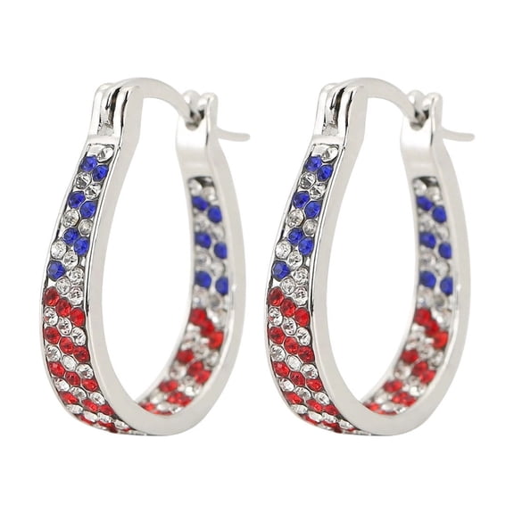 Red White Blue Rhinestone Circle Ear Jewelry, Patriotic Sparkly Hoop Earring, 4th of July Crystal Inlaid Hoop Accessory for Women Daily Wear Holiday Party