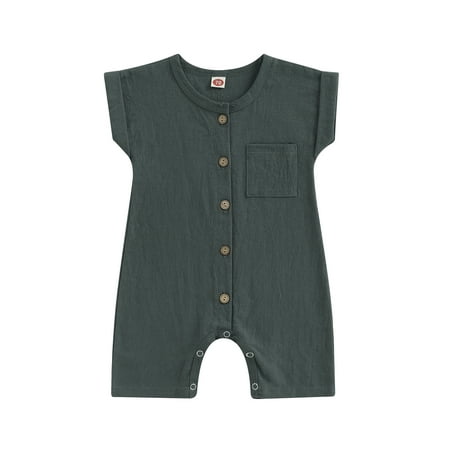 

ELF 0-18M Baby Boys Jumpsuit Sleeveless Crew Neck Button Closure Summer Romper Clothes for Casual Daily