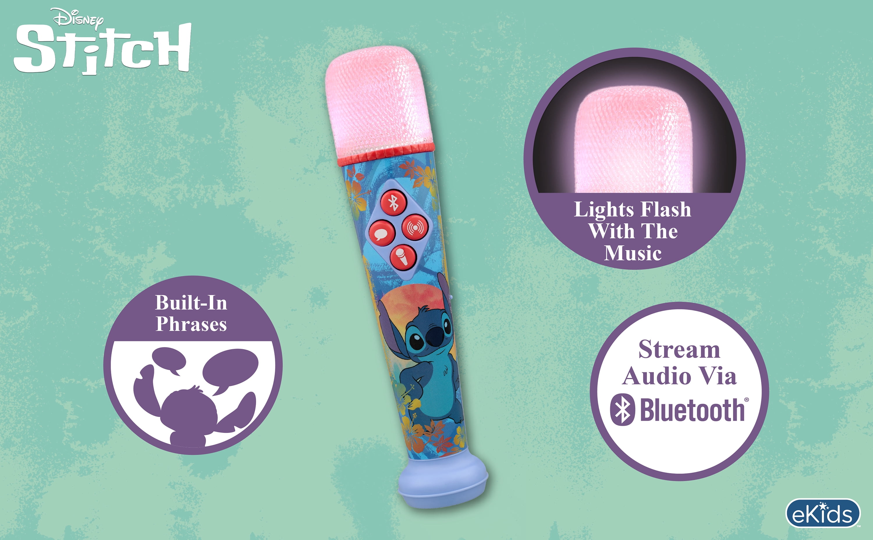 eKids Disney Moana 2 Karaoke Microphone, Bluetooth, Music & Light