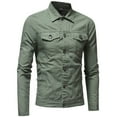 thumbnail image 5 of MRULIC shirts for men Color Tops Denim Autumn Coat Men's Blouse Button Winter Vintage Solid Jacket Men's blouseMen's Dress Shirts Army Green + M, 5 of 7