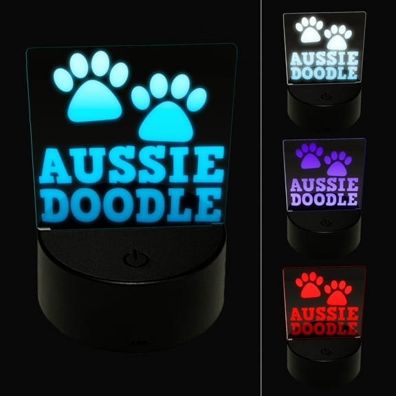 Aussiedoodle Dog Paw Prints Fun Text LED Night Light Sign 3D Illusion Desk Nightstand Lamp