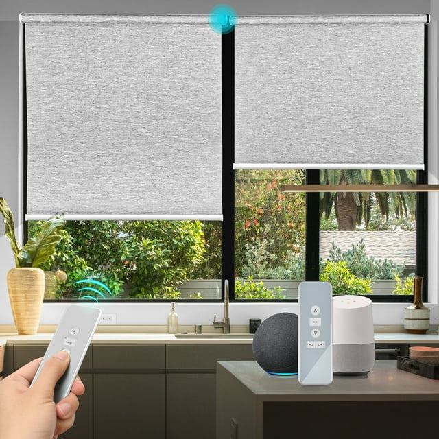 Biltek Smart Blinds for Windows Light Filtering Shades Motorized Roller Blinds & Shades Cordless Window Blinds Electric Blinds with Remote, 64" x 72" Automatic Window Shades For Home Smart Home Office