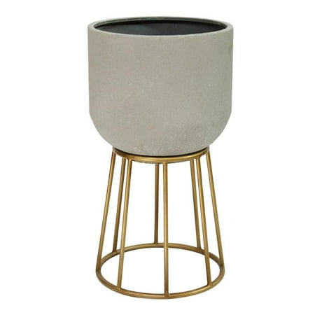 Faux Cement & Golden Metal Decorative Plant Stand