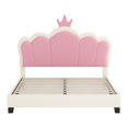 thumbnail image 1 of Full Size Princess Bed - Upholstered Platform Bed with Crown Headboard & Footboard, Elegant Canopy-Ready Design for Girls Room, 1 of 9