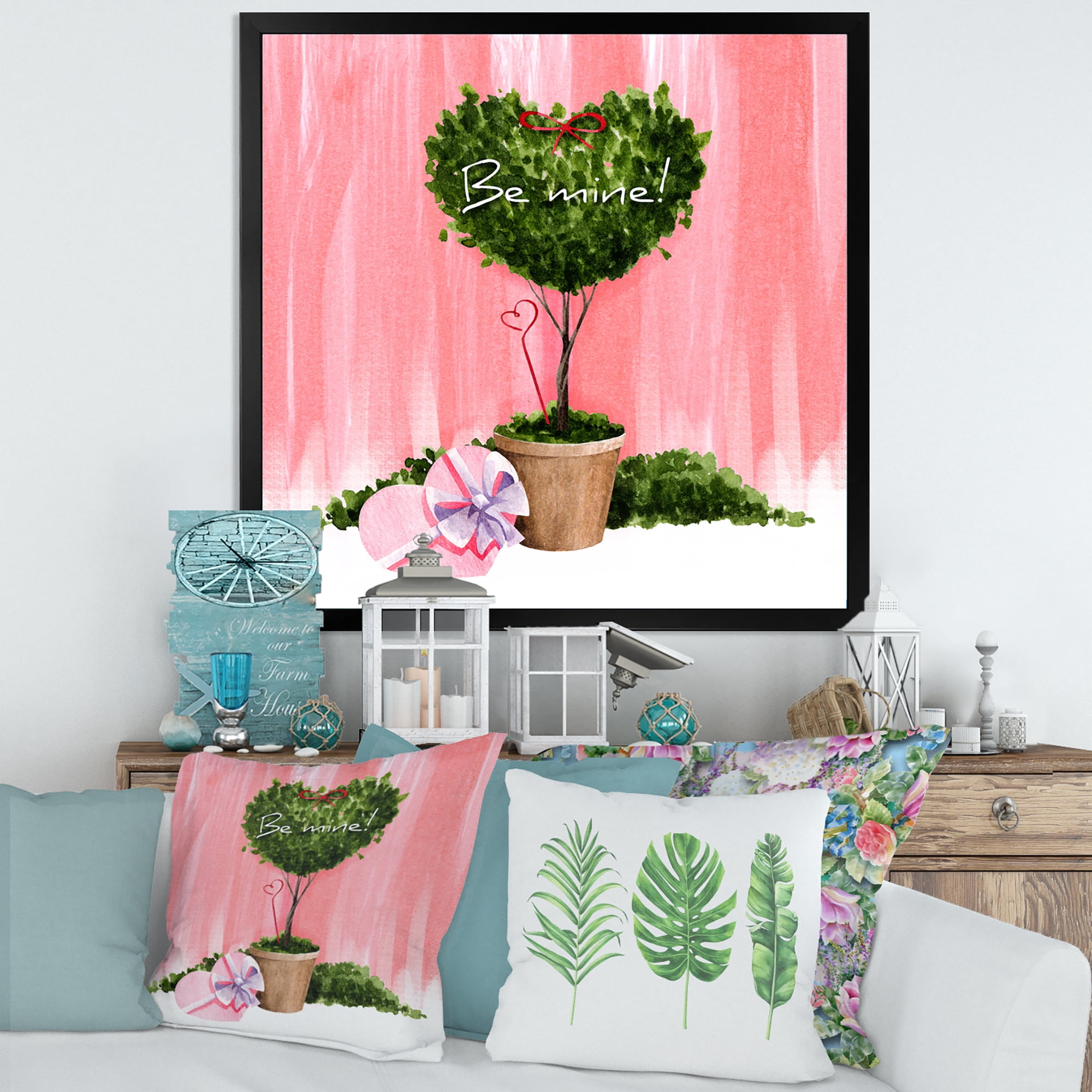Designart 'Be Mine Heart Shaped Valentine House Plant' Farmhouse Framed Art Print
