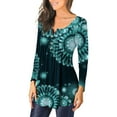 thumbnail image 4 of Henley Tunic Tops for Women Hide Belly Tunic Floral Print Blouse Front Pleated Shirts Long Sleeve Christmas Shirts Tops, 4 of 7