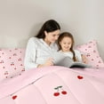 thumbnail image 5 of Manfei Girly Pink Cherry Twin Bedding Sets 7-Piece, Kawaii Cute Cartoon Bedding Comforter Set, Kids Teens Girls Women Reversible Sheet Sets, Luxury Bedroom Decor, 5 of 8