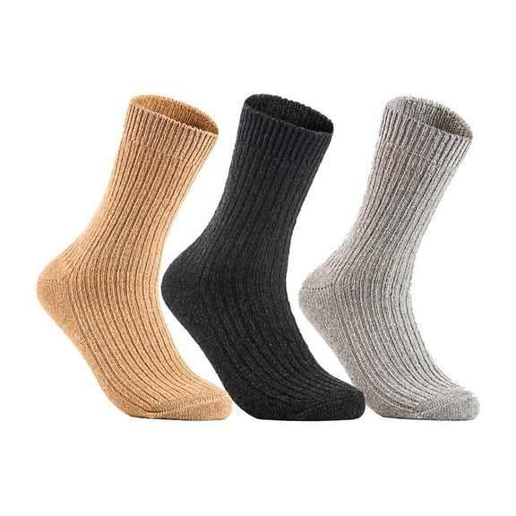 Lian LifeStyle Gorgeous Big Girls Women's 3 Pair Wool Crew Socks Size 6-9 FS03, Color Beige,Black,LightGrey