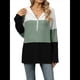 thumbnail image 2 of Suéter con Capucha y Media Cremallera para Mujer, Talla Grande, Color Block, Punto Acanalado, Cuello en V, Larga Verde L, 2 of 10