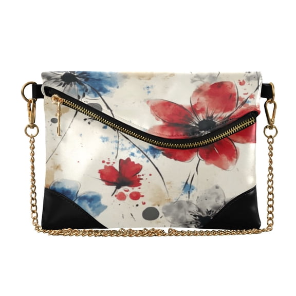 Women Clutch Purse Elegant Crossbody Shoulder Bag with Wristlet & Crossbody Strap Blue and Red Flowers