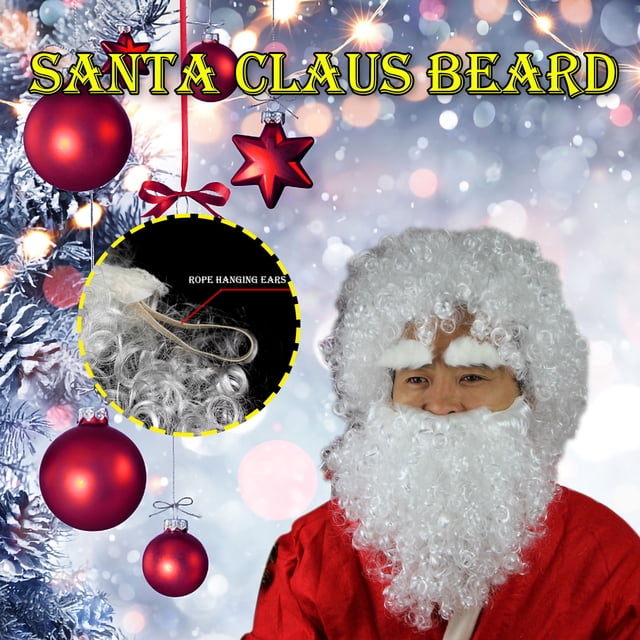 Pisexur Belleza Maquillaje Peluca blanca navideña con barba larga y accesorios para disfraz de Papá Noel.para mujeres y hombres