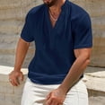 thumbnail image 5 of YUGYXL Linen Shirts for Men Band Collar Button Up Henley Shirt Beach Casual Short Sleeve T-Shirt Fashion Linen Blouse Navy S, 5 of 5