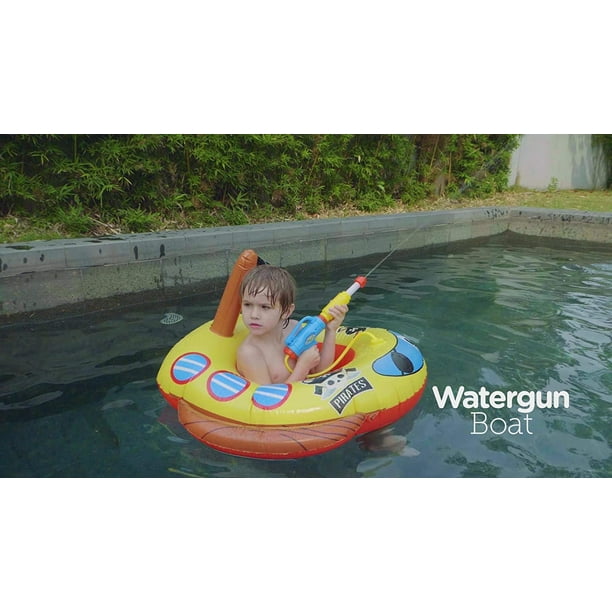 HTAIGUO Flotteur de Piscine Bateau Pirate Gonflable pour Enfants avec  Pistolet à Eau Intégré, Porteur Gonflable pour Enfants de 3 à 7 Ans 