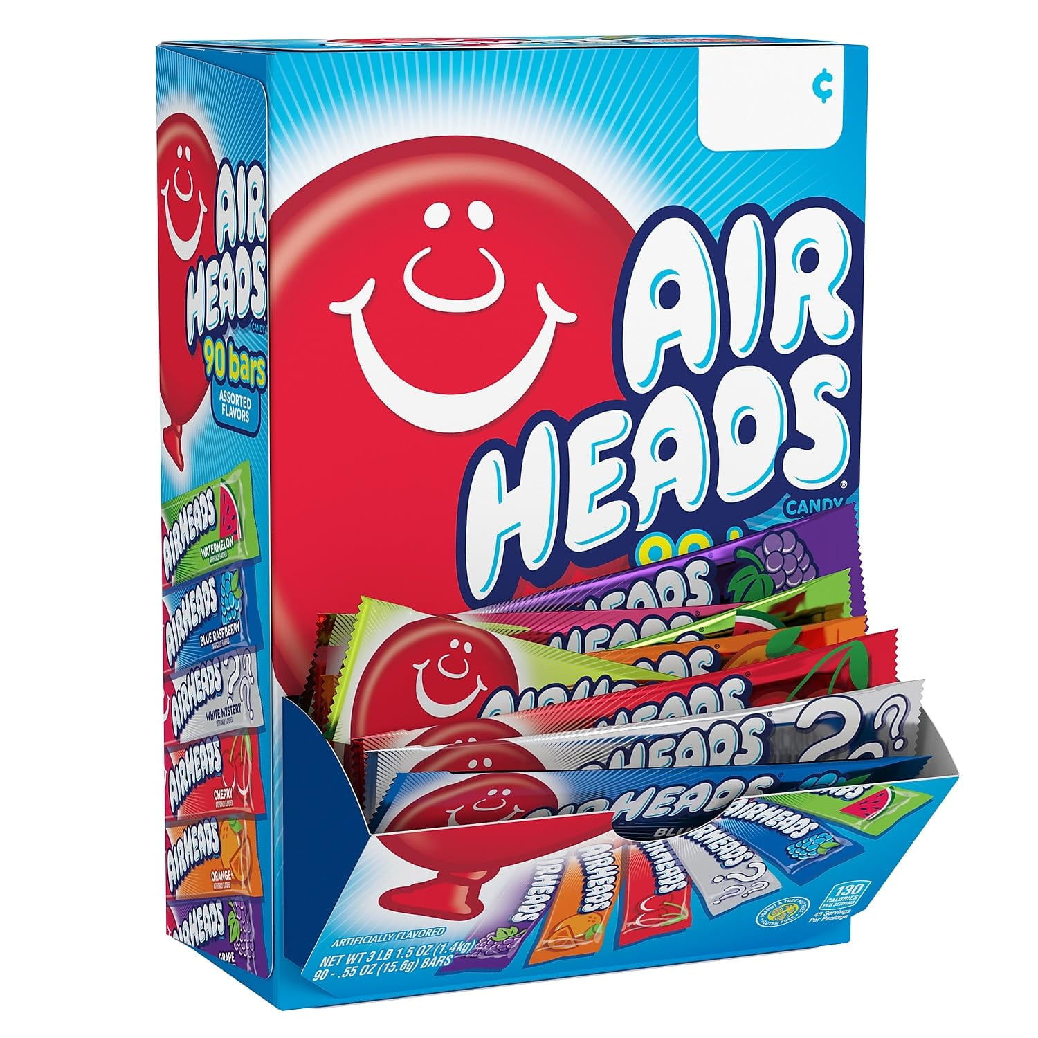 Airheads Candy Bars, Variety Bulk Box, Chewy Full Size Fruit Taffy, Back To School, Halloween, Non Melting, Concessions, Parties, 90 Individually Wrapped Full Size Bars (Packaging May Vary)