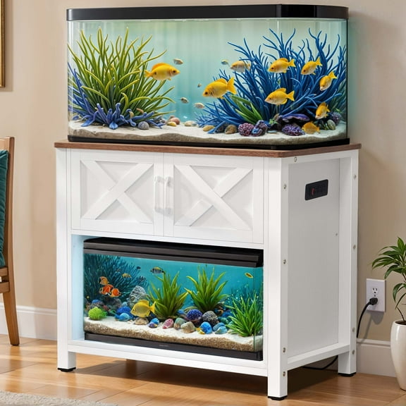 ModFusion White Aquarium Stand with Storage Cabinet & Power Outlets, MDF, Fits 45-55 Gallon Tanks