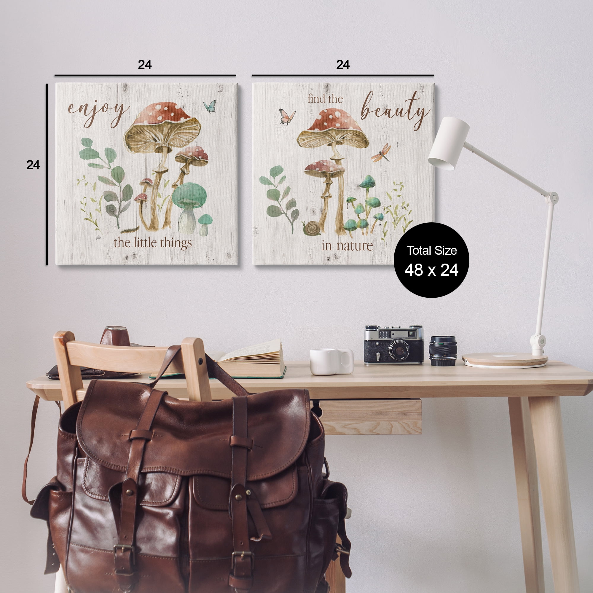 Stupell Industries Enjoy Beauty Mushroom Plants & Flowers Painting Wrapped Canvas Art Print Wall Art, 24 x 24, Set of 2