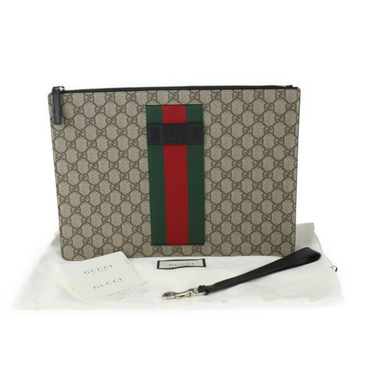 Pre Owned GUCCI Gucci Clutch Bag Sherry Line Second 433665 GG Supreme Canvas Leather Beige Green Red Wristlet Pouch Good Walmart