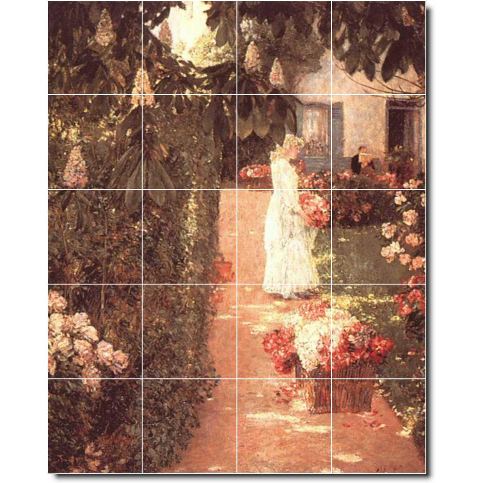 Ceramic Tile Mural-Childe Hassam Garden Floor Tile Mural 24. 17" w x 21.25" h using (20) 4.25 x 4.25 ceramic tiles