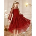thumbnail image 2 of Oudiya Girls Dresses Contrast Mesh Long Sleeve Twirly High Low Birthday Party Formal Dress, 2 of 7