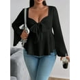 thumbnail image 6 of Women'S Plus Size Tops Ruffle T Shirts Sweetheart Neck Bell Long Sleeve Top Black XXL, 6 of 8