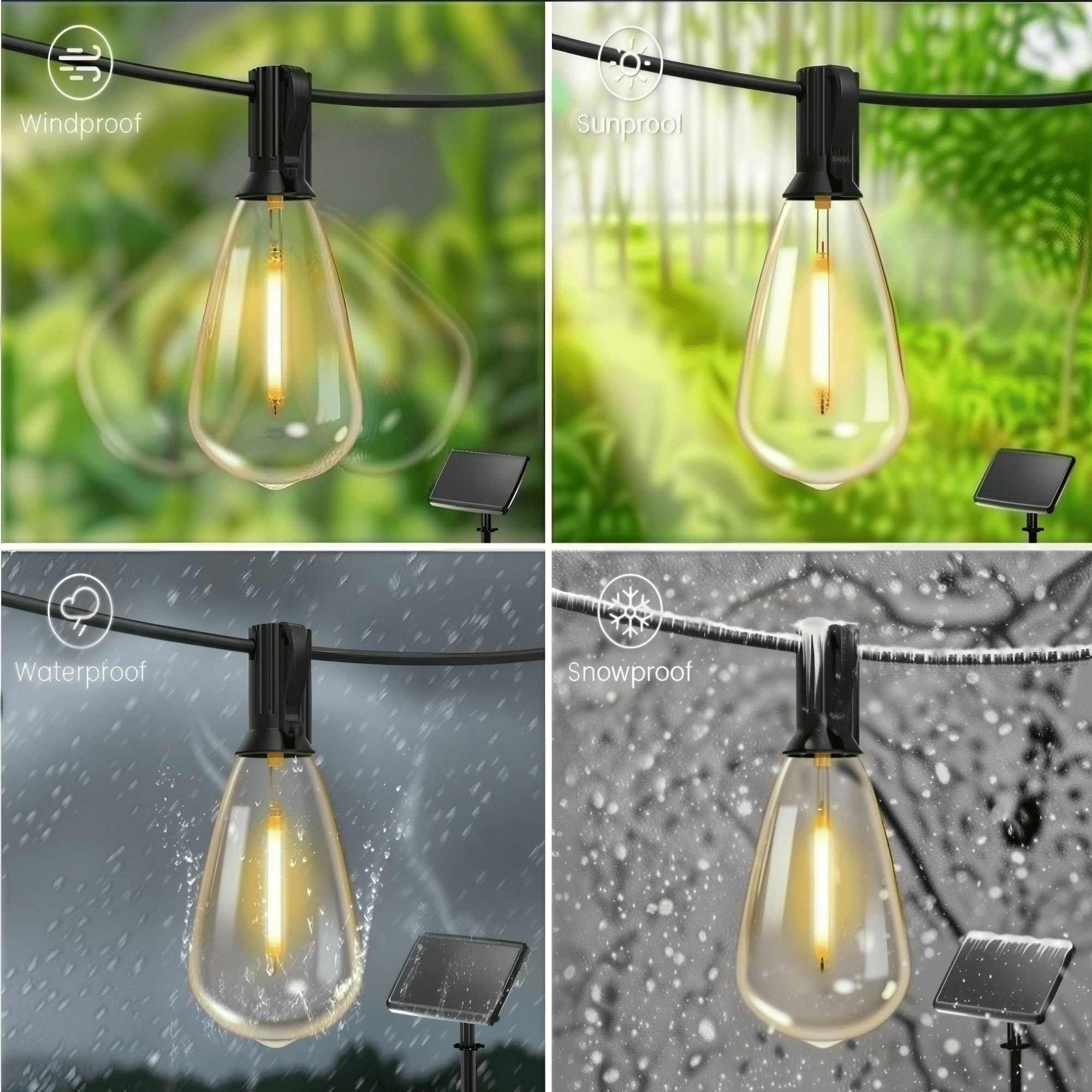 VOLIVO Solar Outdoor String Lights 100FT, Shatterproof Patio Lights with 24 ST38 Vintage Edison Bulbs, Solar Hanging Lights, for Porch, Deck, Garden, Backyard