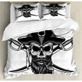 thumbnail image 1 of Skull Smoking Duvet Cover Set King Size, Bearded and Mustached Skeleton Head Wearing Pirate Hat Vintage Image, Decorative 3 Piece Bedding Set with 2 Pillow Shams, White Charcoal Grey, by Ambesonne, 1 of 3