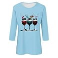 thumbnail image 4 of GA WEIHUA Reduced,Women's Christmas T-Shirt Long Sleeve Basic Tees Red Wine Glass Print Tee Shirts Crew Neck Pullover Tops(Light Blue,XXL), 4 of 4