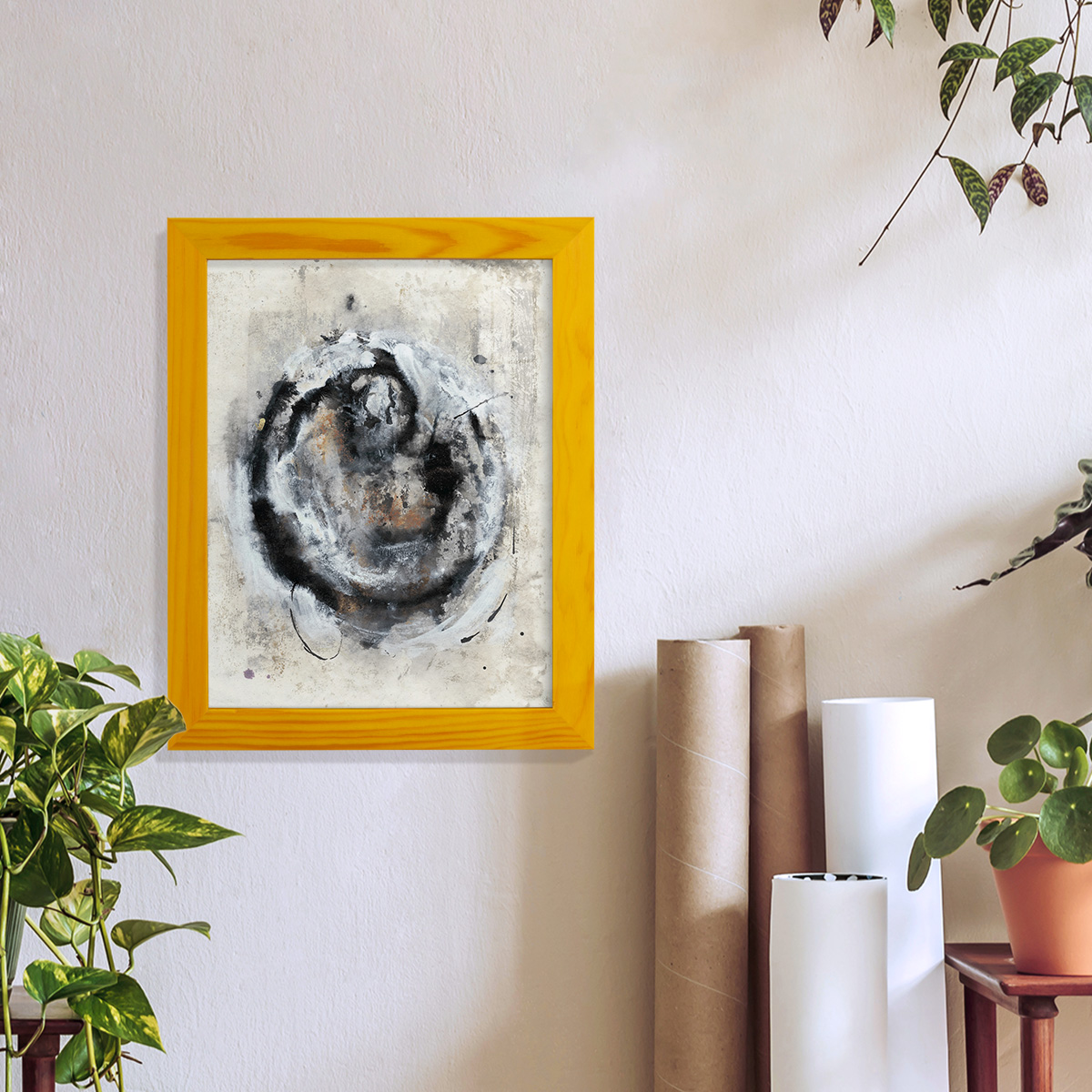 Circular Energy III -Framed Print w/glass-Sunflower Yellow