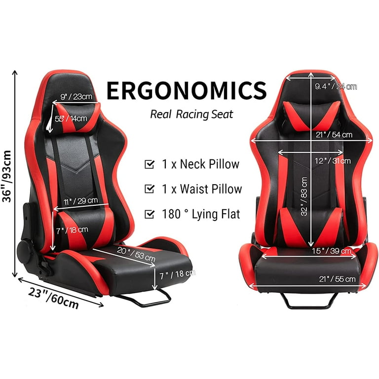 Minneer Real Gaming Racing Seat with Neck Pillow and Waist Pillow Ergonomic Computer Video Game Chair Red