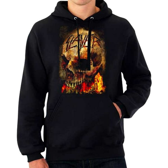 Men's Slayer Fire Skull Hoodie Hooded Sweatshirt X-Large Black