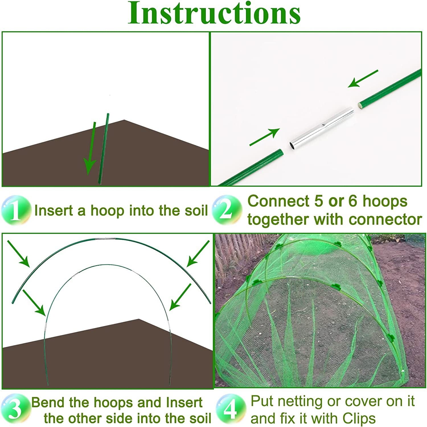 TERGAYEE Garden Hoops for Raised Beds,Rust-Free Fiberglass Support Hoops Frame for Garden Fabric,DIY Plant Support Garden Stakes,Gardening Supplies