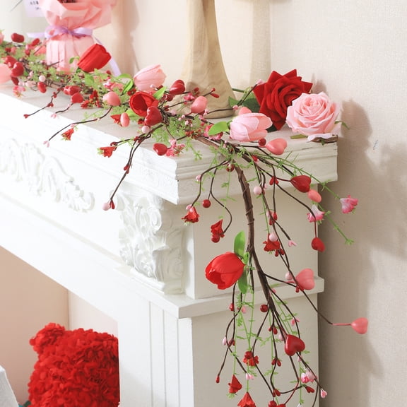 Hugtrea 63" Artificial Tulip Garland Spring Easter Faux Tulip Hanging Vine with Green Leaves for Home Wedding Indoor Outdoor Decor