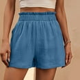 thumbnail image 6 of Swim Shorts Women Double Layered Pleats Hem Straight Leg Casual High Waist Sports Loose Fit Casual Fashion Bermuda Cargo Board Gym Sky Blue Bottoms Sizes M, 6 of 7