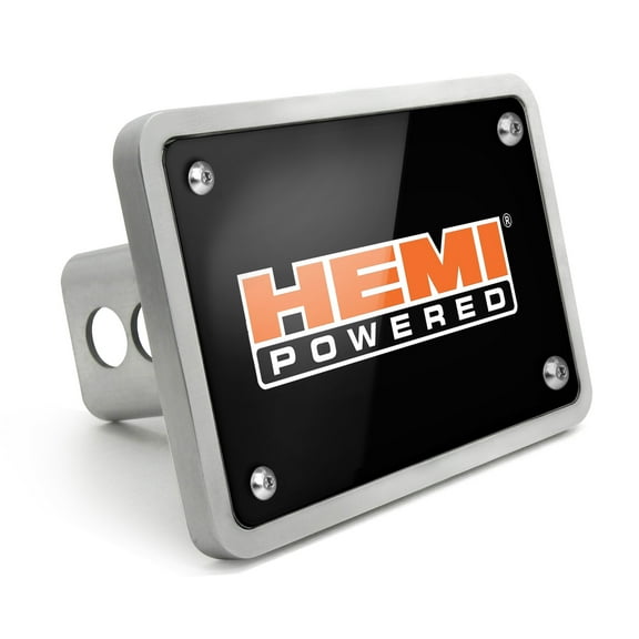 HEMI Powered Logo UV Graphic Black Billet Aluminum 2 inch Tow Hitch Cover