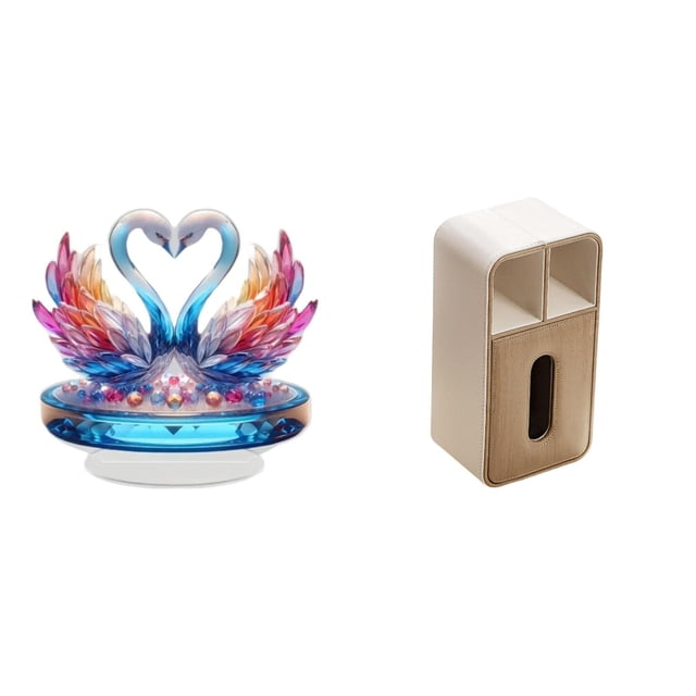 Estatua de escultura de cisne,Escultura de cisne para decoración del hogar Adorno de San Valentín,caja de pañuelos,Funda para caja de pañuelos de cuero sintético para dormitorio,Caja de