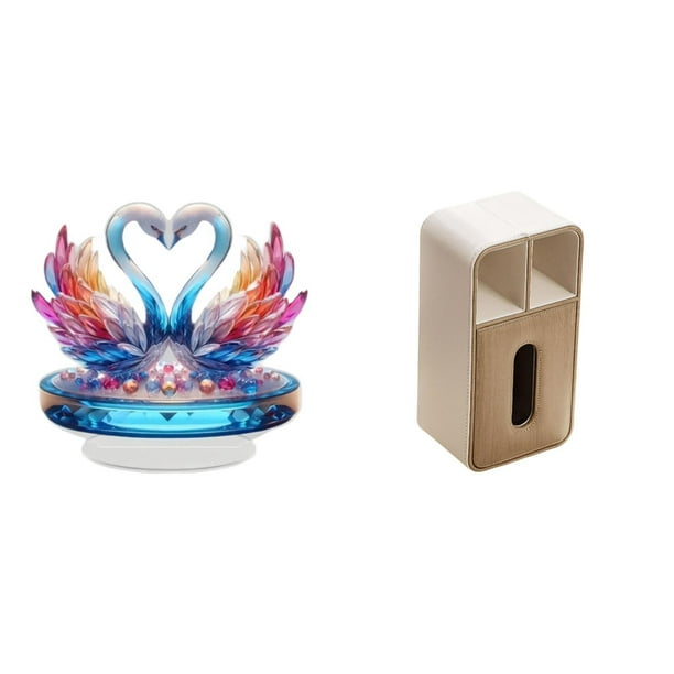 Estatua de escultura de cisne,Escultura de cisne para decoración del hogar Adorno de San Valentín,caja de pañuelos,Funda para caja de pañuelos de cuero sintético para dormitorio,Caja de