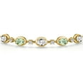 thumbnail image 3 of Gem Stone King 18K Yellow Gold Plated Silver White Created Sapphire and Green Prasiolite Bracelet for Women | 4.50 Cttw | Gemstone September Birthstone | Oval 7X5MM | Fully Adjustable 9 inch, 3 of 6