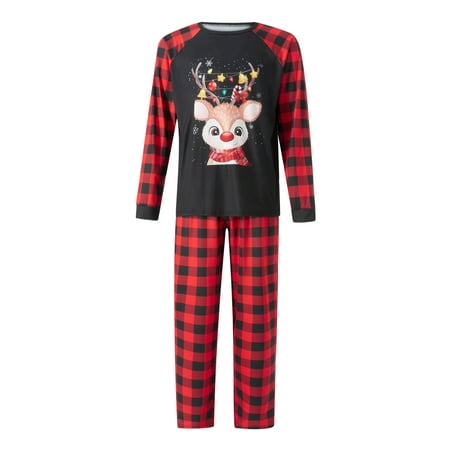 

Christmas Matching Family Parent-child Pajamas Set Deer Print Long Sleeve Top+Stretch Casual Plaid Pant Set/Baby Romper/Pet Top