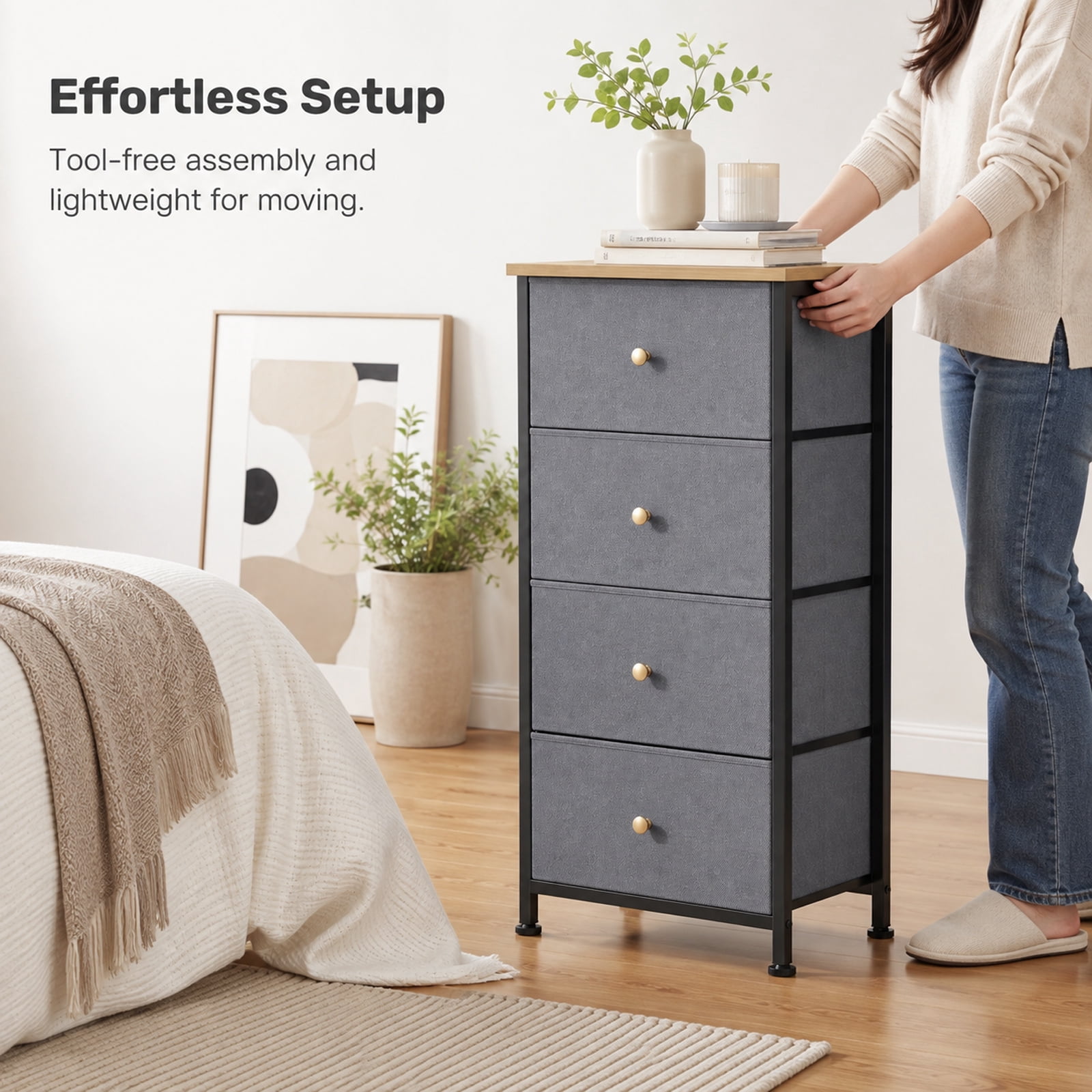 Alvantor Dresser Nightstand for Bedroom, 4-Drawer Fabric Dresser Storage Tower, Space-saving tower, Bedroom or closet use, Chest of drawers for small spaces