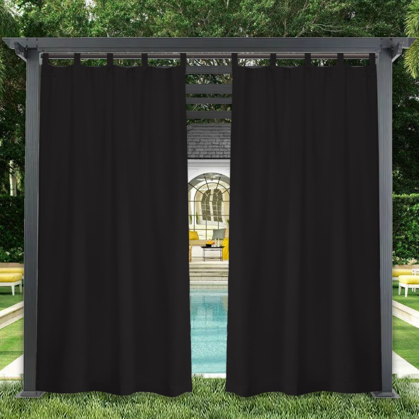 DONGPAI Outdoor Patio Curtains Waterproof 52" x 84" Blackout Tab Top Privacy Thermal Insulated Curtains for Pergola Porch, 1 Panel, Black