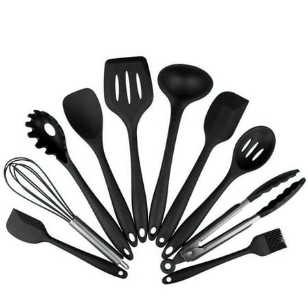 Kitchen Utensils - 10 Piece Cooking Utensils - Nonstick Utensil Set - Silicone and Stainless Steel Kit For Pots and